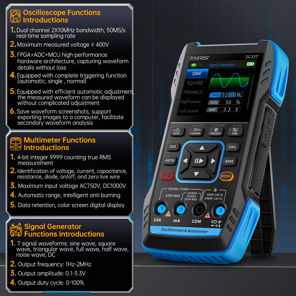 Oscyloskop cyfrowy 3-w-1 2C23T – Fnirsi Digital Oscilloscope Handheld recenzja i cena